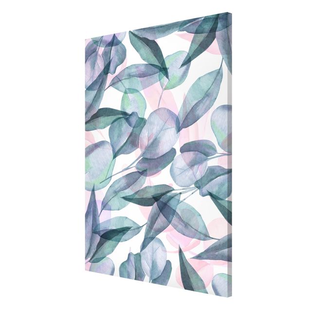 Wanddeko Esszimmer Blaue und Rosane Eukalyptus Aquarellblätter