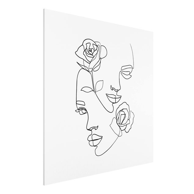 Wanddeko Wohnzimmer Line Art Gesichter Frauen Rosen Schwarz Weiß