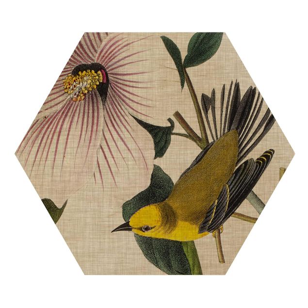 Wanddeko Esszimmer Vogel auf Leinen Gelb I