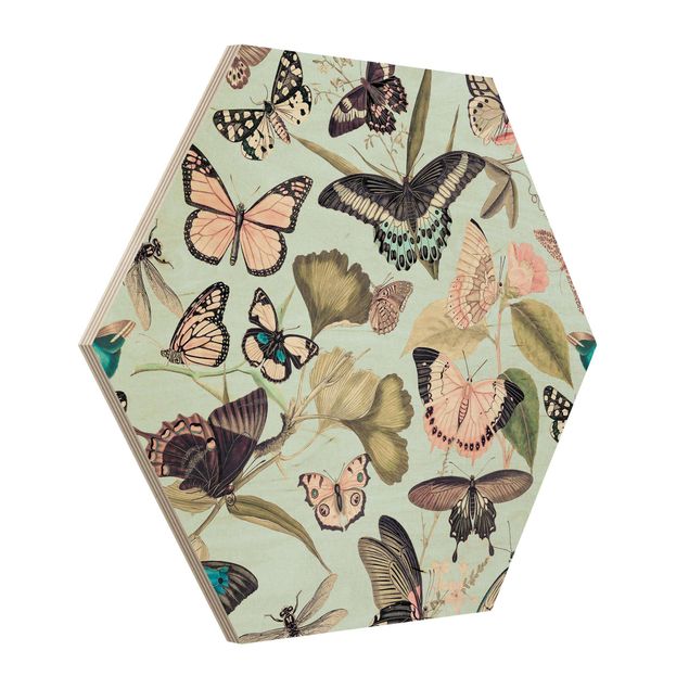 Wanddeko Flur Vintage Collage - Schmetterlinge und Libellen