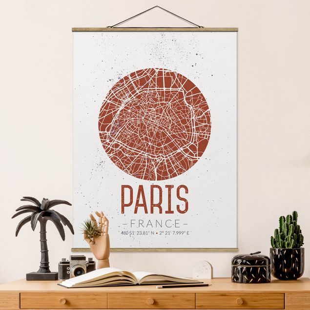 Wanddeko Wohnzimmer Stadtplan Paris - Retro