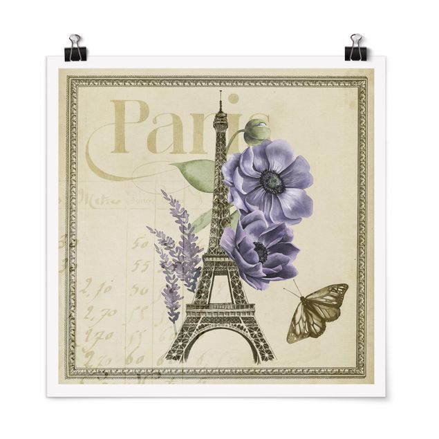 Wohndeko Blume Paris Collage Eiffelturm