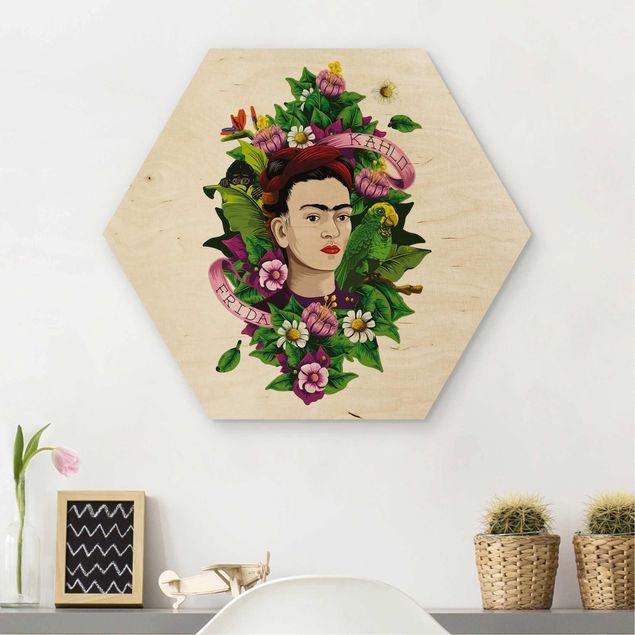 Wanddeko Schlafzimmer Frida Kahlo - Frida, Äffchen und Papagei