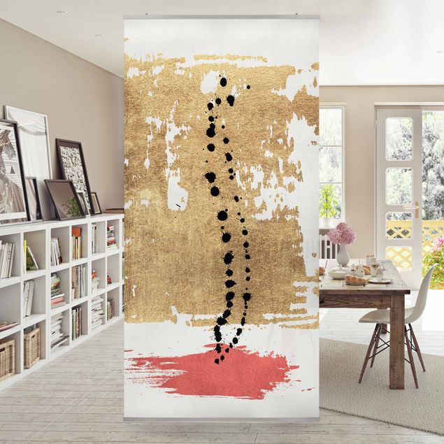 Wanddeko Wohnzimmer Abstrakte Formen - Gold und Rosa