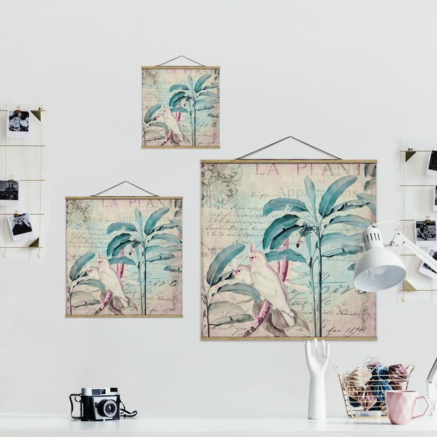 Wanddeko Büro Colonial Style Collage - Kakadus und Palmen