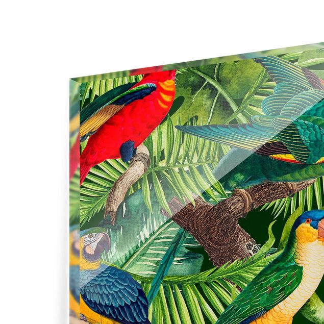 Deko Vögel Bunte Collage - Papageien im Dschungel