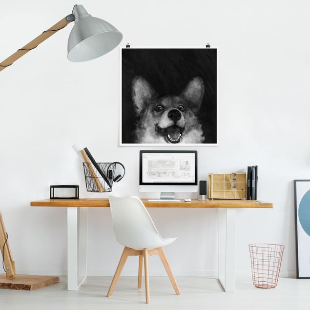 Wanddeko Schlafzimmer Illustration Hund Corgi Malerei Schwarz Weiß