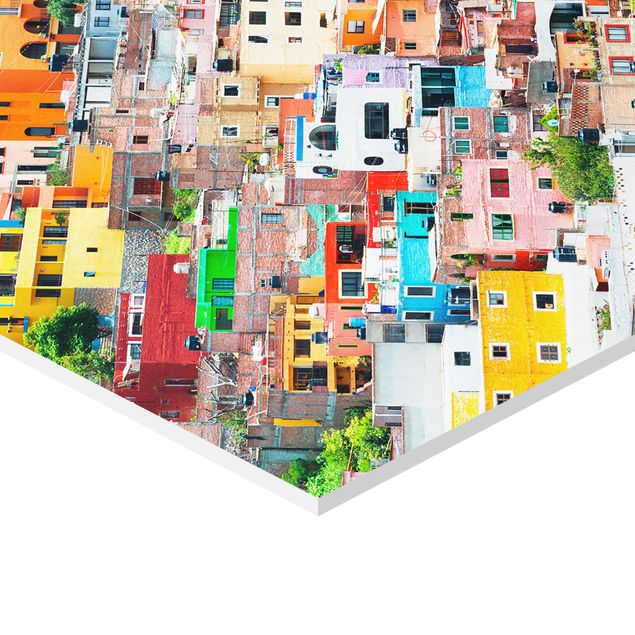 Wanddeko über Sofa Farbige Häuserfront Guanajuato