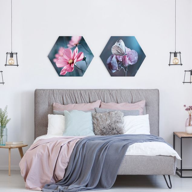 Wanddeko Schlafzimmer Schmetterling und Marienkäfer auf Blüten