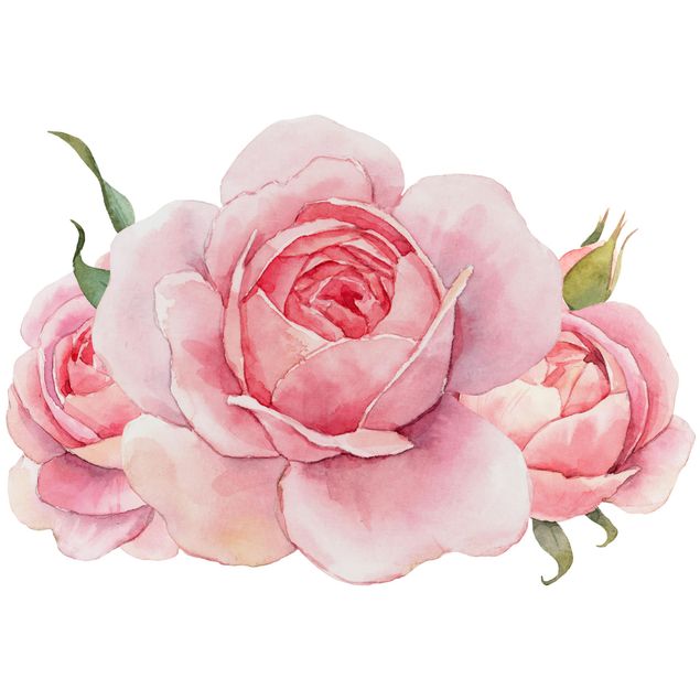 Wanddeko Flur Aquarell Rosa Rose XXL