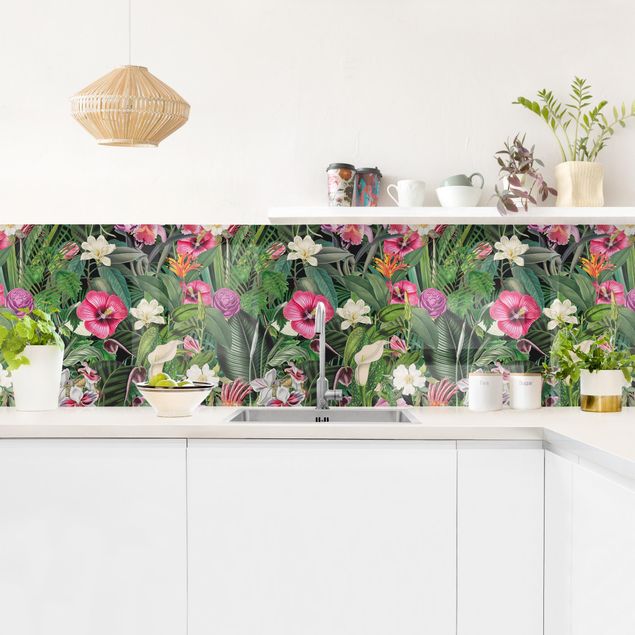 Wanddeko Blumen Bunte tropische Blumen Collage