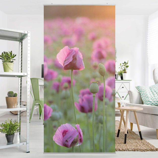 Wanddeko Schlafzimmer Violette Schlafmohn Blumenwiese im Frühling