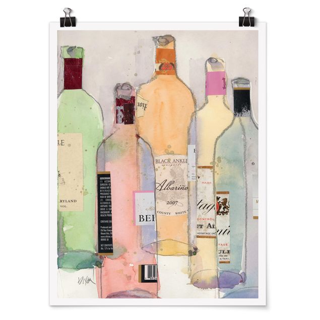 Wanddeko Büro Weinflaschen in Wasserfarbe II