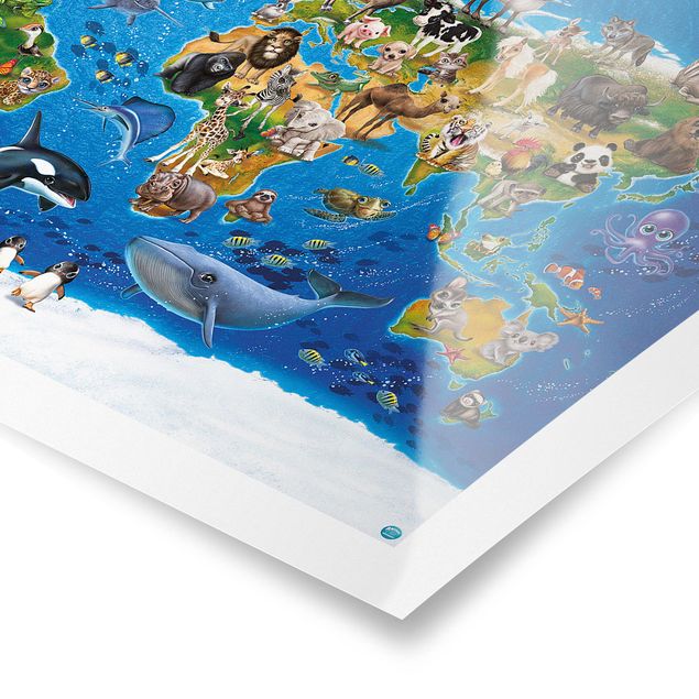 Wanddeko Weltkarte Weltkarte mit Tieren