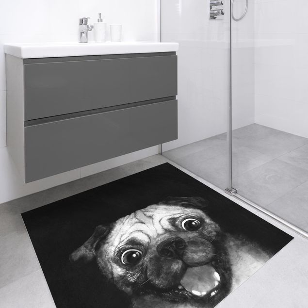 Wanddeko Büro Illustration Hund Mops Malerei auf Schwarz Weiß