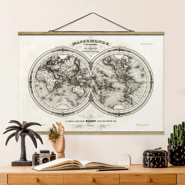 Wanddeko Wohnzimmer Weltkarte - Französische Karte der Hemissphären von 1848