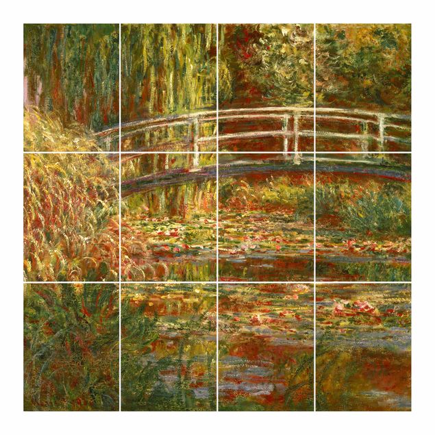 Wohndeko Kunst Claude Monet - Seerosenteich und japanische Brücke (Harmonie in rosa)