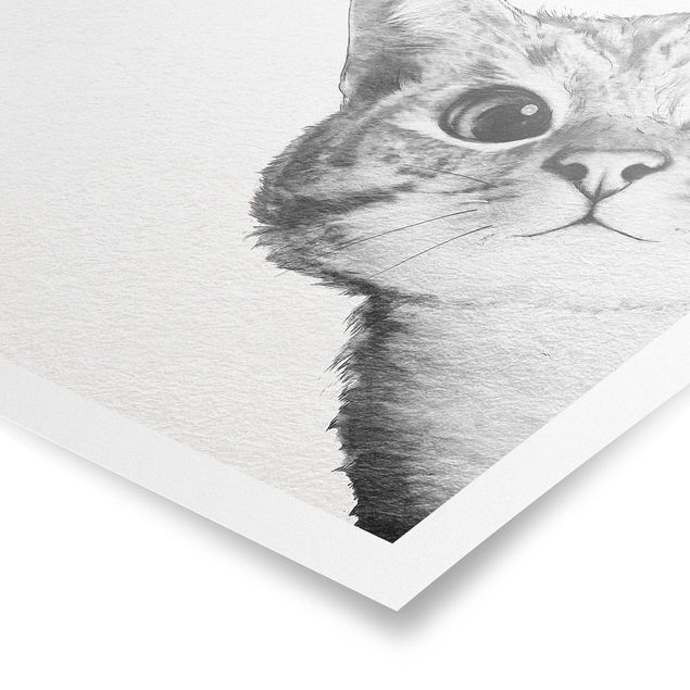 Wanddeko Büro Illustration Katze Zeichnung Schwarz Weiß
