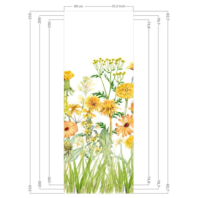 Duschrückwand - Aquarellierte Blumenwiese in Gelb