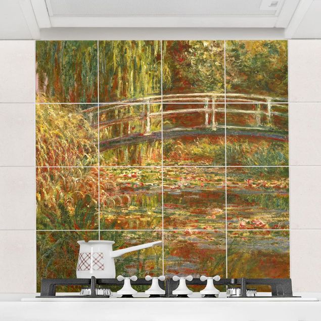 Küchen Deko Claude Monet - Seerosenteich und japanische Brücke (Harmonie in rosa)