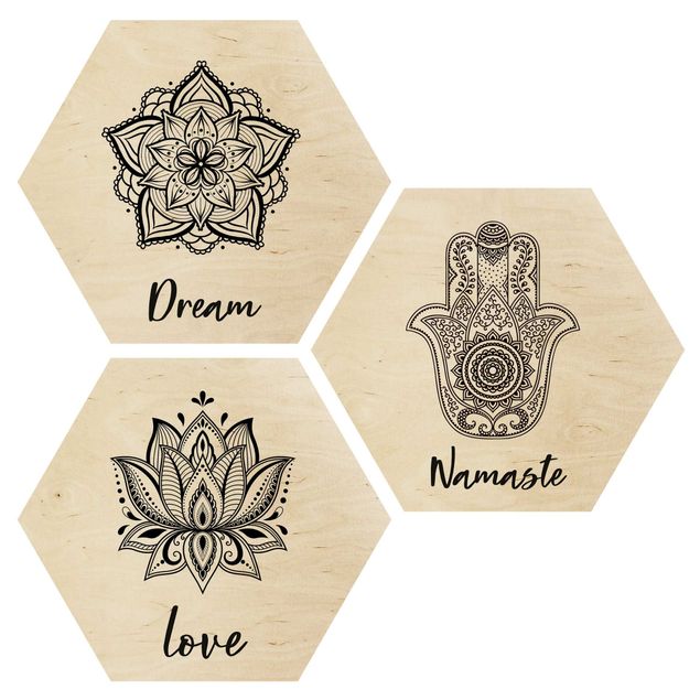 Wanddeko Büro Mandala Namaste Lotus Set Schwarz Weiß