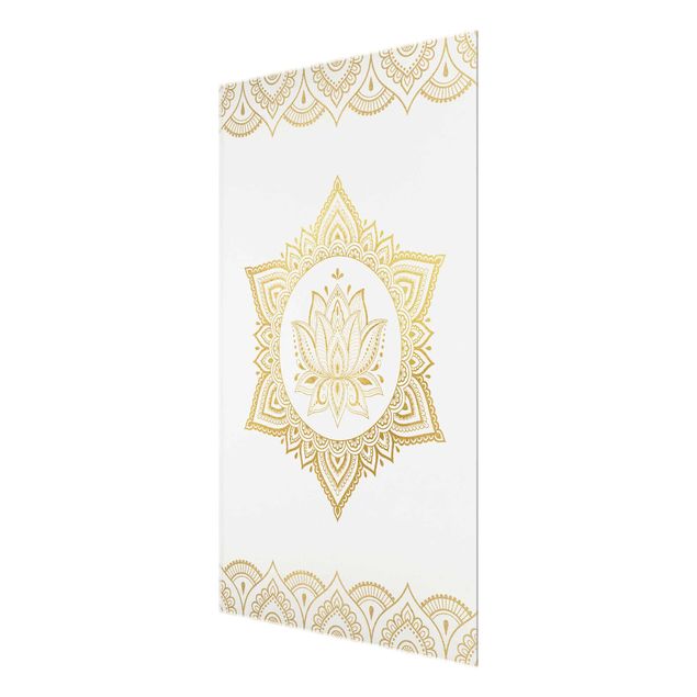 Wanddeko Treppenhaus Mandala Lotus Illustration Ornament weiß gold