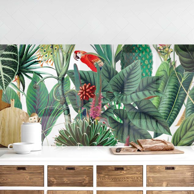 Wanddeko Küche Bunter tropischer Regenwald Muster