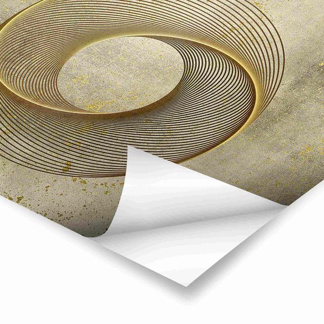 Wanddeko Treppenhaus Line Art Kreisspirale Gold
