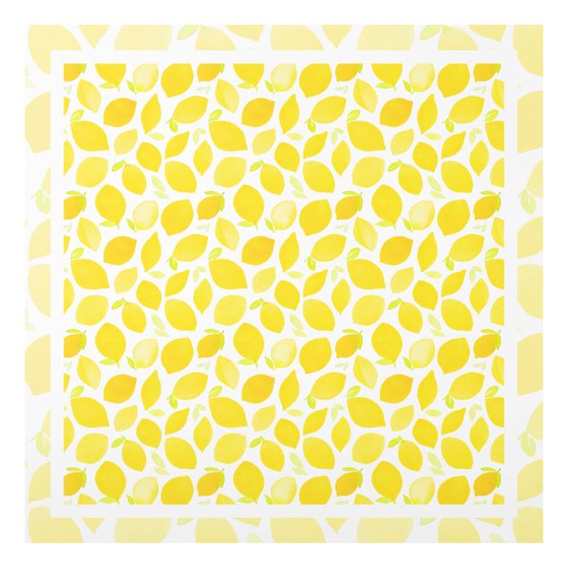 Wanddeko Muster Aquarell Zitronen mit Blättern und Rahmen