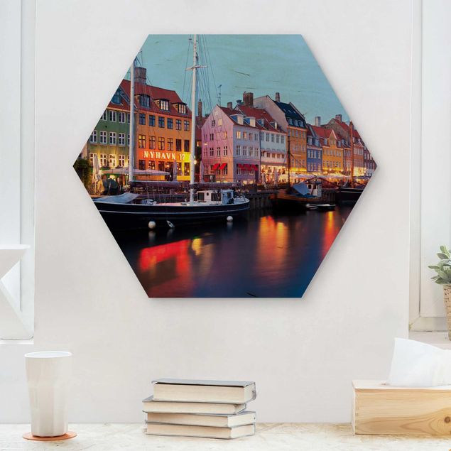 Wanddeko Schlafzimmer Kopenhagener Hafen am Abend