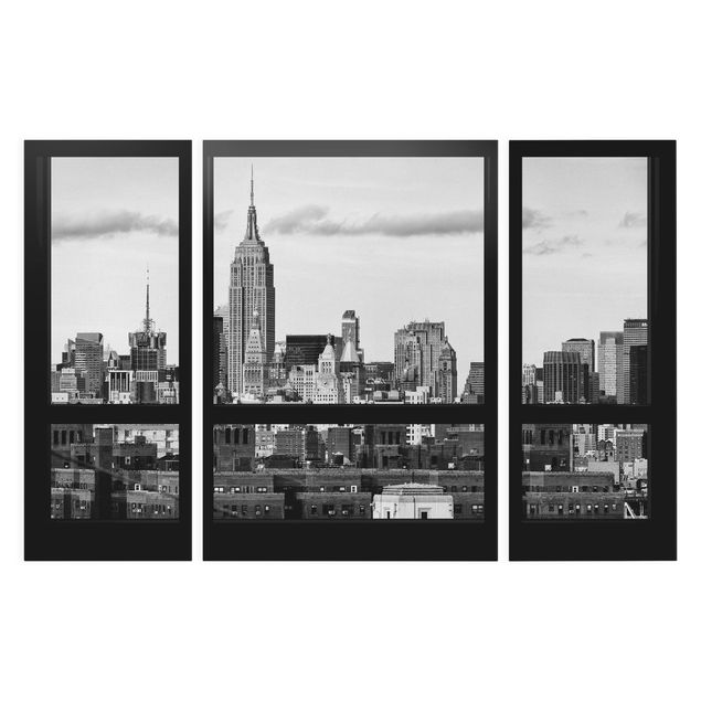 Wanddeko Esszimmer Fensterblick New York Skyline schwarz weiß