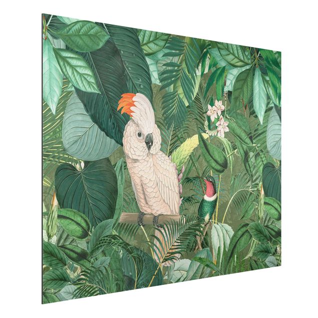 Wanddeko Schlafzimmer Vintage Collage - Kakadu und Kolibri