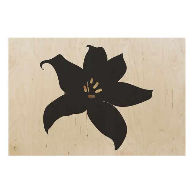 Wanddeko Blume Grafische Pflanzenwelt - Orchidee Schwarz und Gold