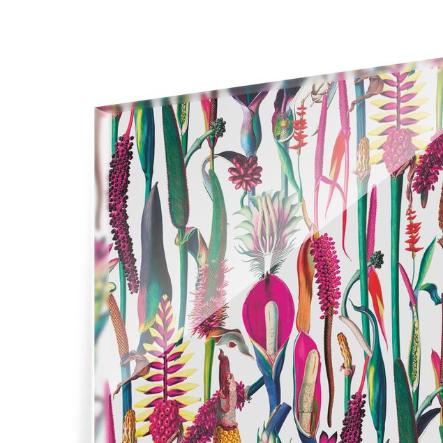 Glasrückwand Küche Blumen Tropisches Luxus Muster XXL