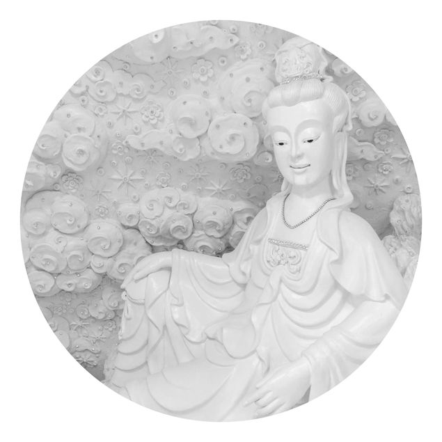 Wanddeko Esszimmer Edle Buddhastatue in Schwarz-Weiß