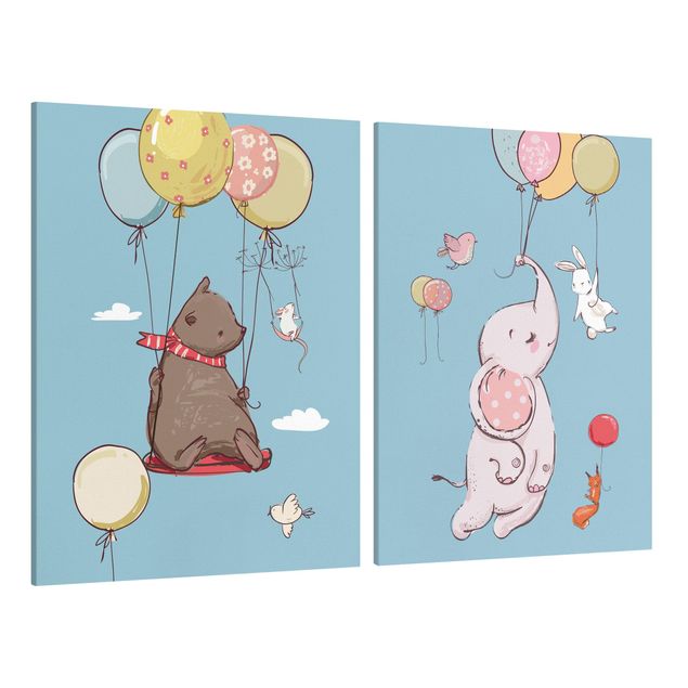 Wandbilder Elefanten Süße Tiere fliegen am Luftballon