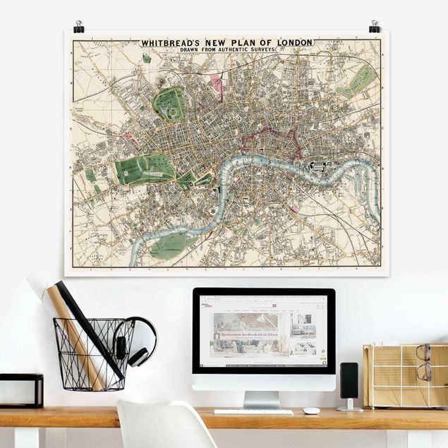 Wanddeko beige Vintage Stadtplan London
