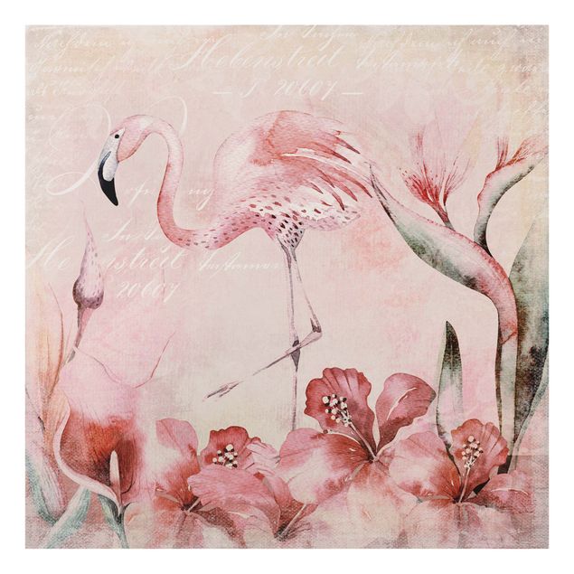 Deko Aquarell Shabby Chic Collage - Flamingo