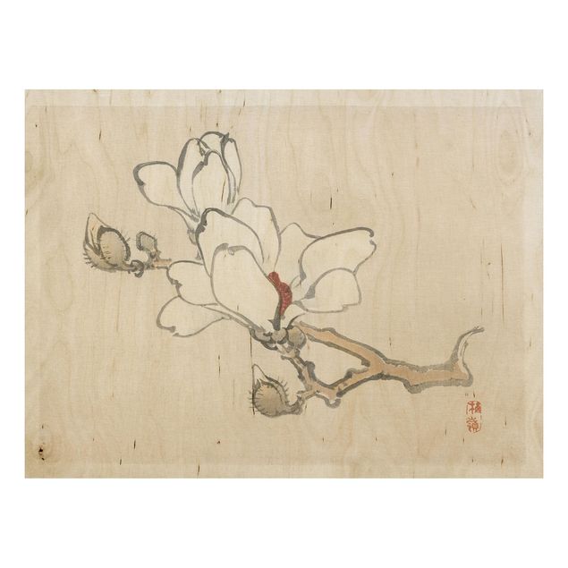 Wanddeko Blume Asiatische Vintage Zeichnung Weiße Magnolie