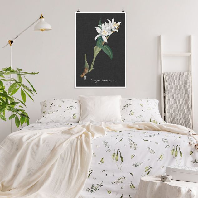 Wanddeko Schlafzimmer Weiße Orchidee auf Leinen II