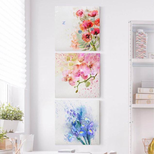 Wanddeko Wohnzimmer Aquarell Blumen Trio