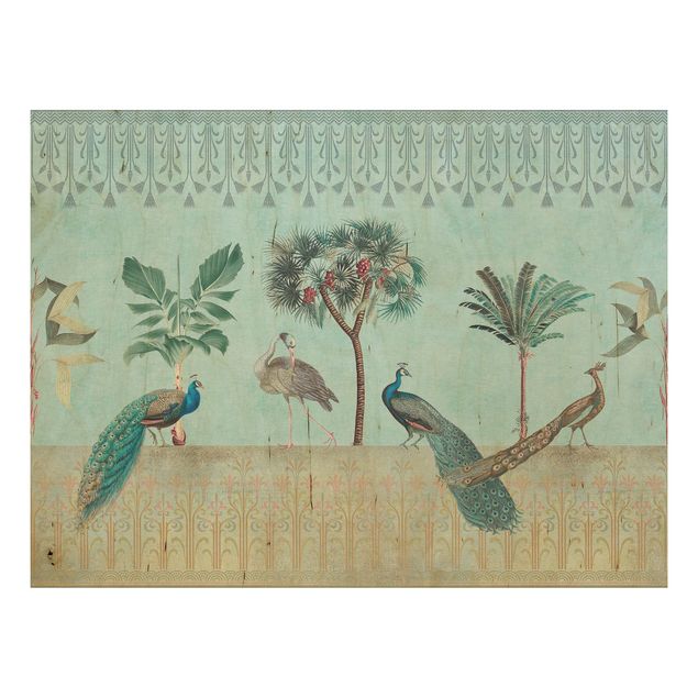 Wohndeko Botanik Vintage Collage - Tropische Vögel mit Palmen