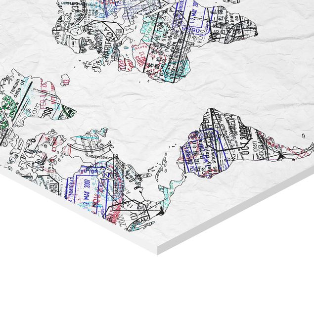 Wanddeko über Bett Reisepass Stempel Weltkarte