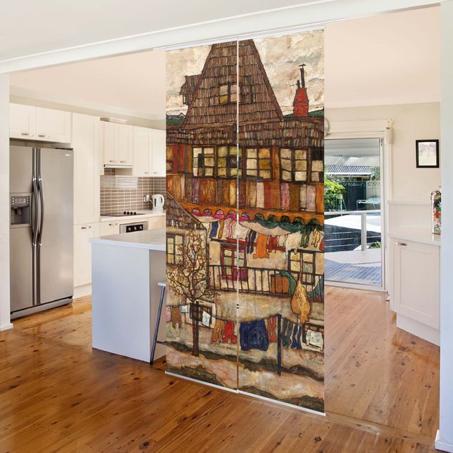 expressionistische Kunstdrucke Egon Schiele - Häuser mit trocknender Wäsche