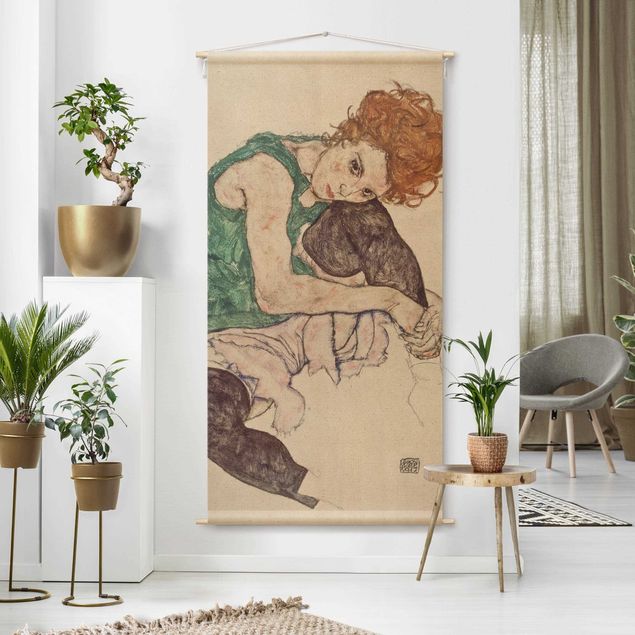 Wanddeko Wohnzimmer Egon Schiele - Sitzende Frau mit hochgezogenem Knie