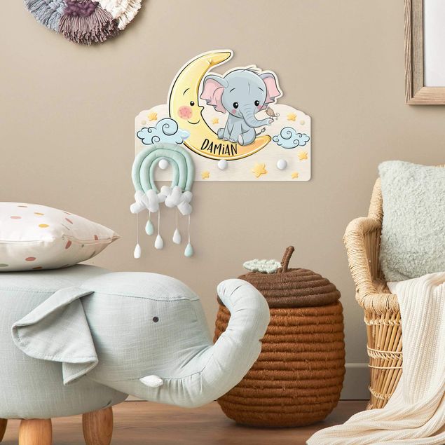 Wanddeko Büro Elefant Mond mit Wunschnamen