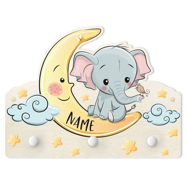 Wanddeko Babyzimmer Elefant Mond mit Wunschnamen