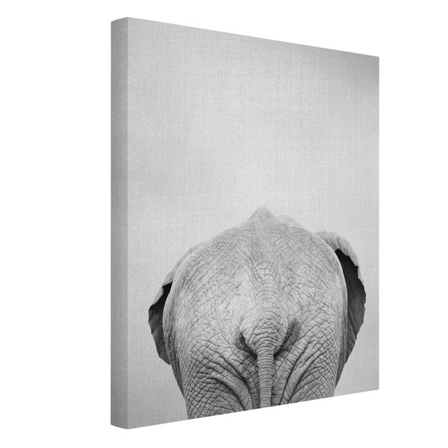 Wanddeko Wohnzimmer Elefant von hinten Schwarz Weiß