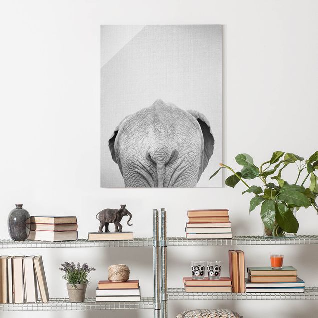 Wanddeko Schlafzimmer Elefant von hinten Schwarz Weiß