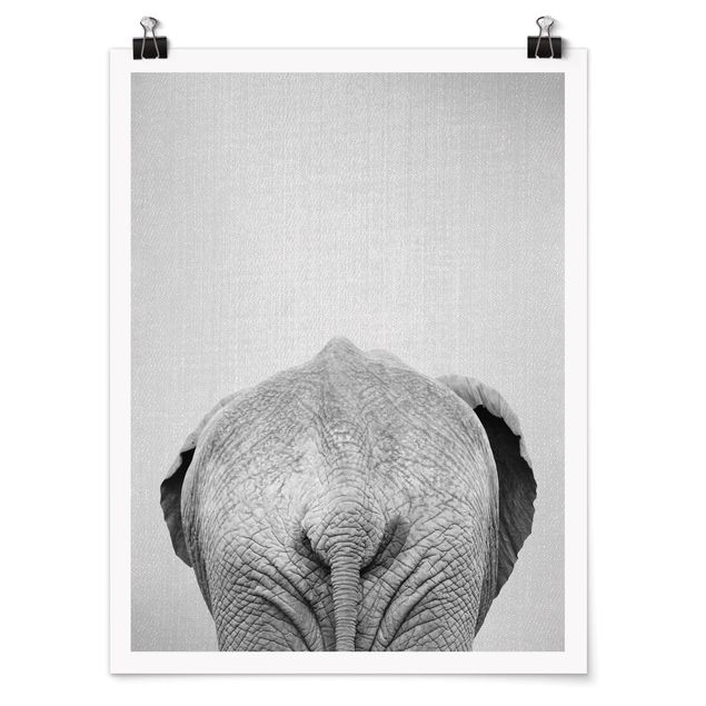 Wanddeko Büro Elefant von hinten Schwarz Weiß